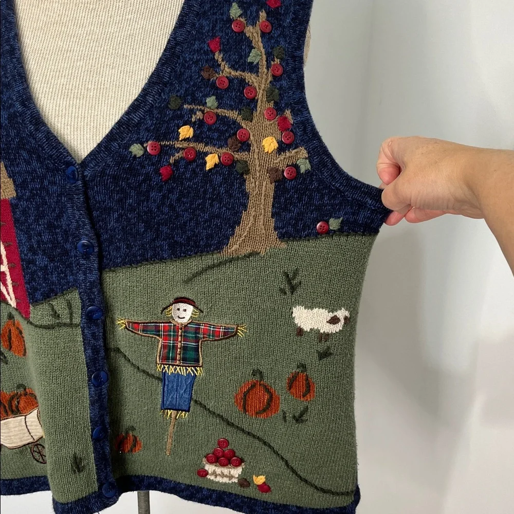 CJ Banks Women’s Size 1X Sweater Vest Hand Embroidered Fall Autumn Pumpkin - Picture 8 of 13